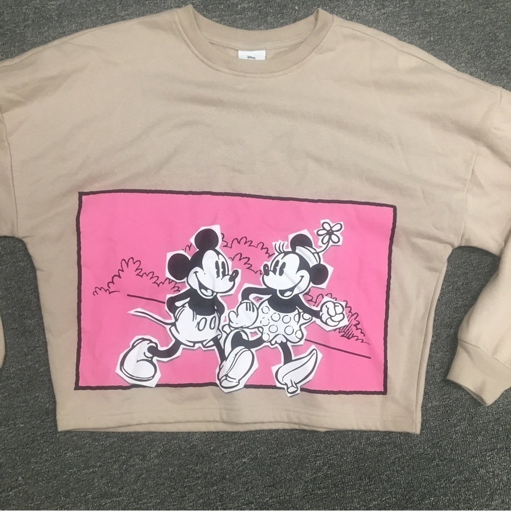 Disney Mickey Mouse & Minnie Mouse Tan and Pink Cropped Sweater S​​​